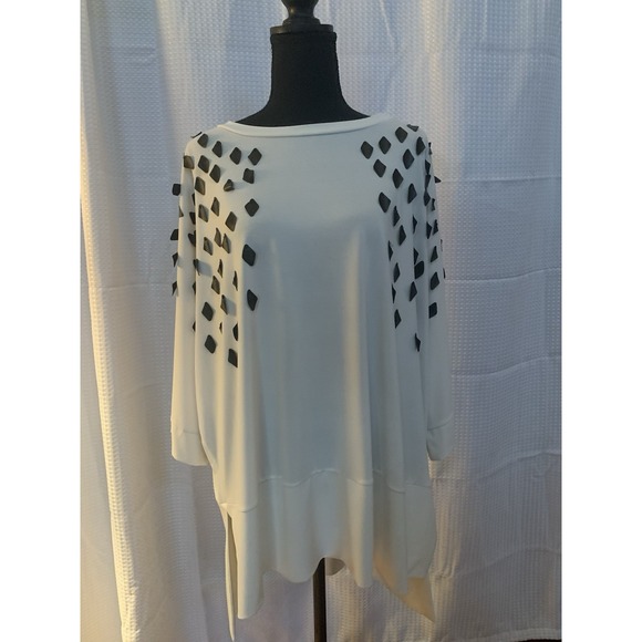 Mat Womens Large XL Polyester Blouse‎ With Diamond Decor White And Black - Picture 1 of 7